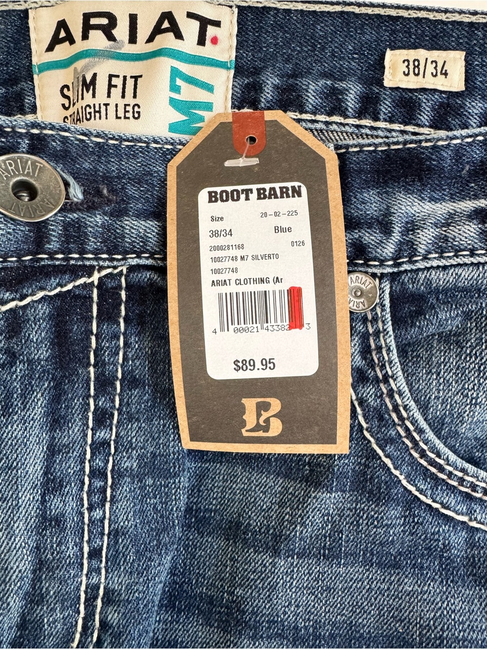 NWT! Ariat M7 Mens Slim Fit Straight Leg Jeans 38x34 Work Stretch Medium Wash - Picture 3 of 5